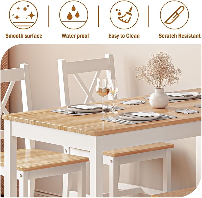 SogesPower Dining Table Set for 4, Wood Rectangular Kitchen Dining Table Set - Image 6