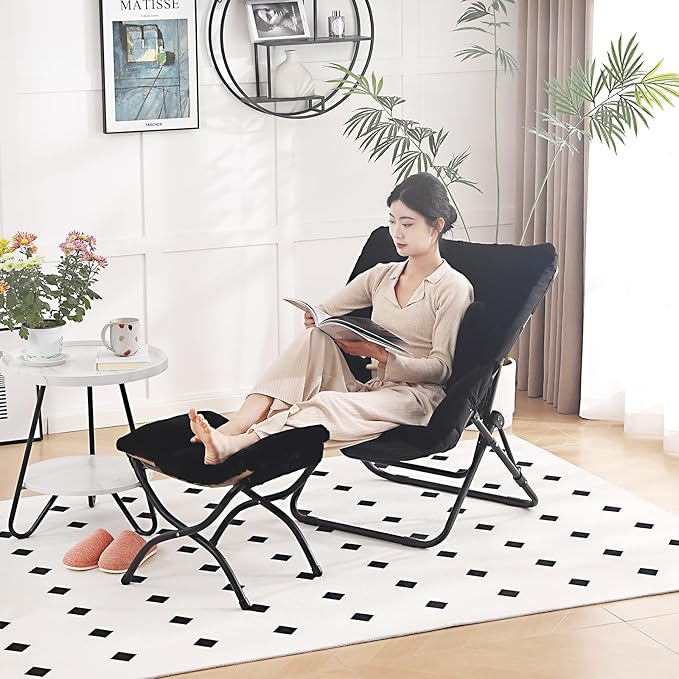 Comfy Saucer Chair with Ottoman, Oversized Folding Faux Fur Chair Soft Furry - Image 5