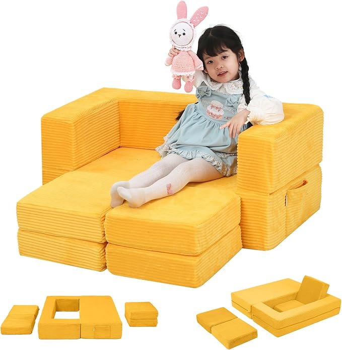 MeMoreCool Modular Kids Couch, Corduroy Play Toddler Couch by MeMoreCool