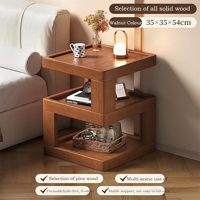 Solid Wood Nightstand, End Tables Bedroom Small Shelf Modern Nightstand Wood - Image 2