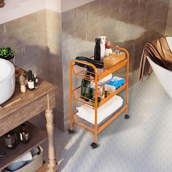 3-Tier Metal Rolling Cart, Storage Shelf - Image 7