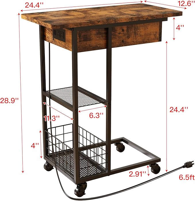 LIDYUK C Shaped End Table with Charging Station, Flip Top Side Table with USB - Image 3