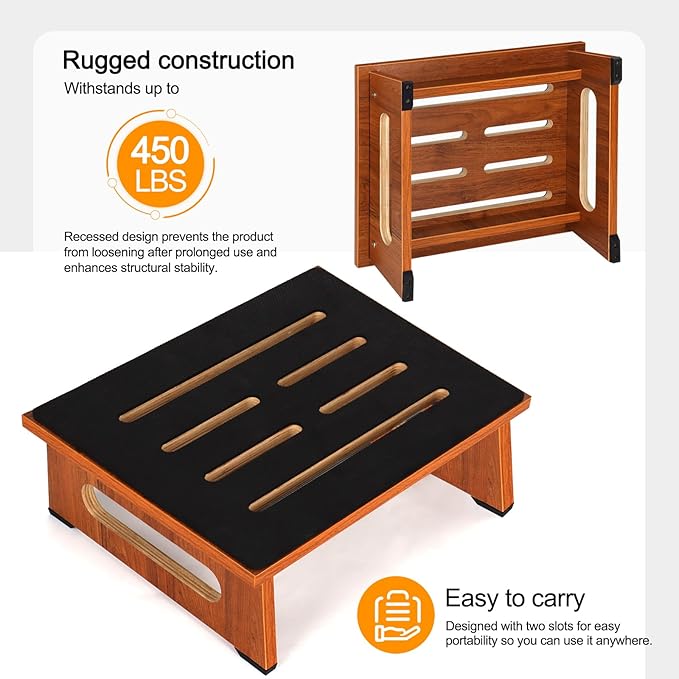 Wooden Step Stool with Non-Slip Rubber Feet Step, Heavy Duty Platform Stepping - Image 2