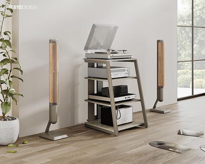 FITUEYES Design 4-Tier AV Media Stand Corner Shelf Stand Wooden Corner Shelves - Image 2