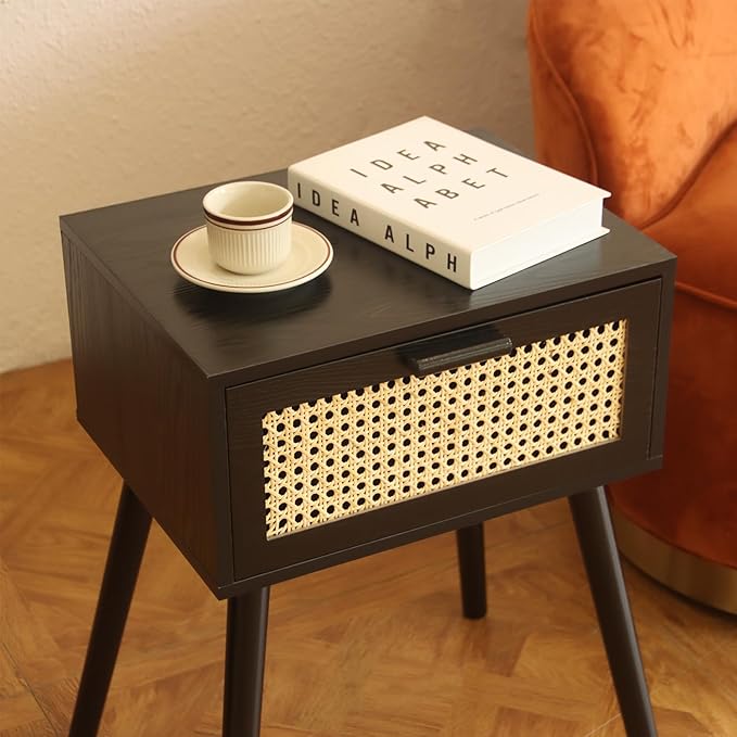 AWASEN Mid Century Modern Nightstand, Rattan Side Table - Image 5