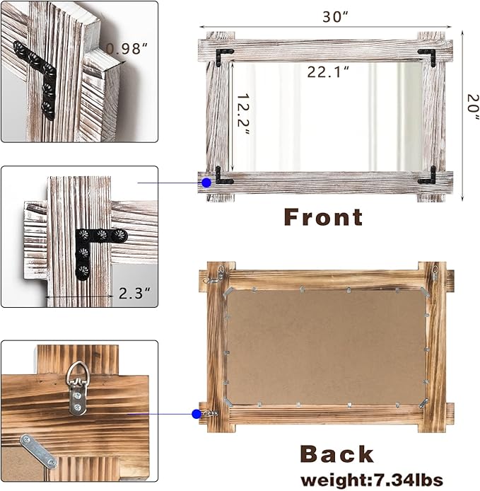 MeMoreCool Rustic Wood Framed Bathroom Mirror, Decorative Farmhouse Vanity - Image 5