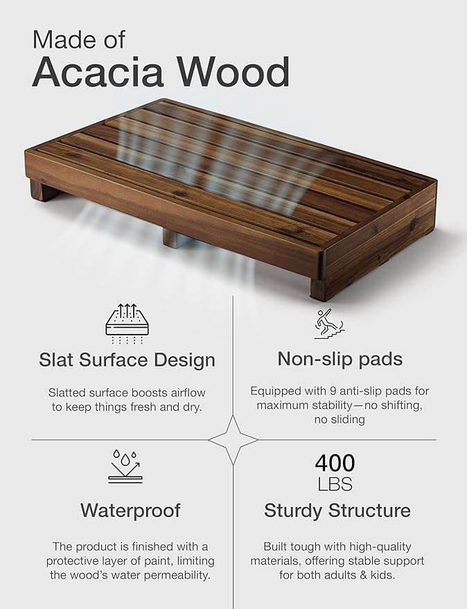 TINAMO 3.5" One Step Stool for Elderly, Acacia Wood High Riser Step Stool for - Image 3