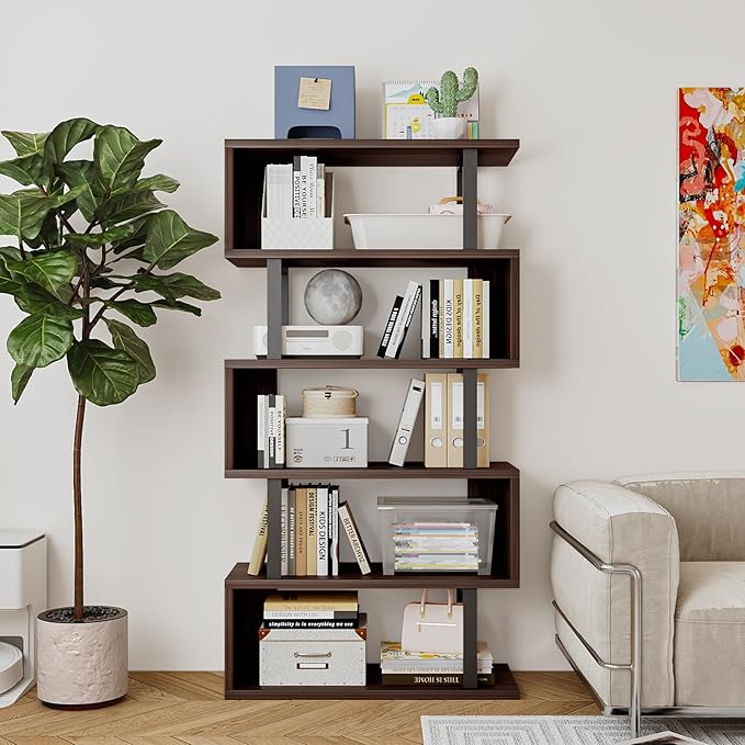 SORCEDAS Bookshelf Geometric Bookcase S Shaped Industrial Bookshelf Storage - Image 4