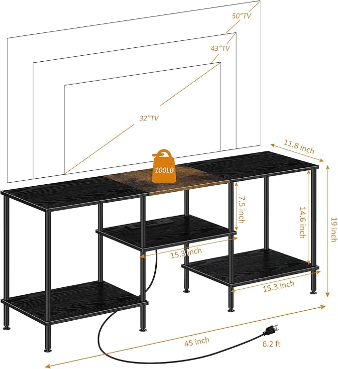 Small TV Stand with Power Outlet, Industrial TV Media Console with Storage - Image 2