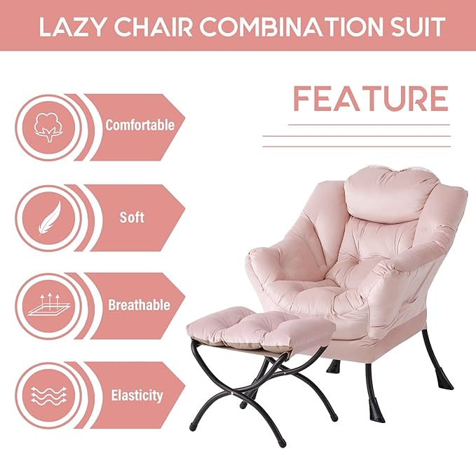LITA Lazy Chair With Ottoman, Modern Accent Leisure Upholstered Sofa, - Image 6