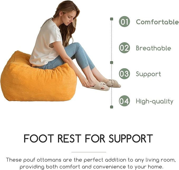 HIGOGOGO Square Stuffed Pouf Ottoman, Corduroy Poufs - Image 5