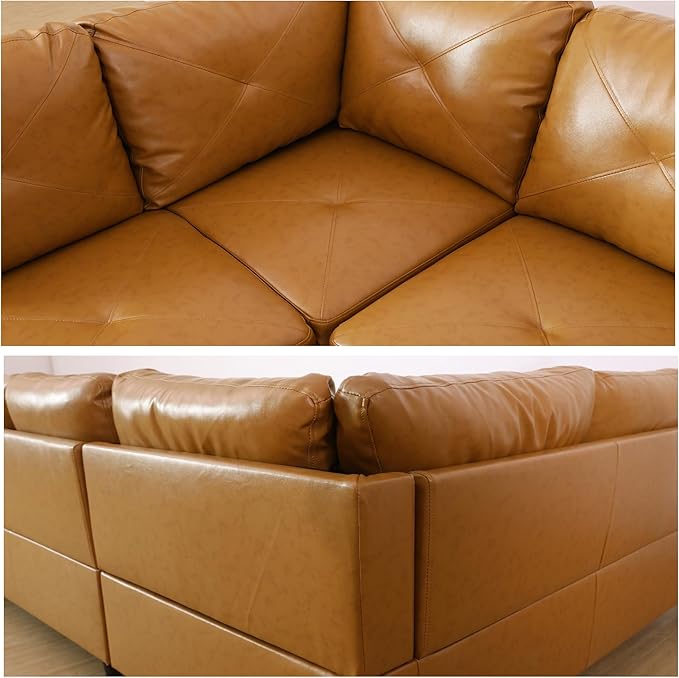 L-Shaped Sectional Sofa with Ottoman, Right-Facing Leather Modern Couch - Image 6