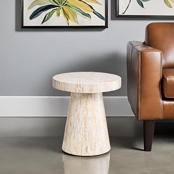 PEMAR Mother of Pearl Pedestal Side Table Modern Mushroom Minimalist Drink - Image 3