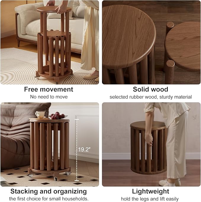 Stackable Stools Set of 4, Wooden Stool 18 Inch Stool Stackable Side Tables - Image 4