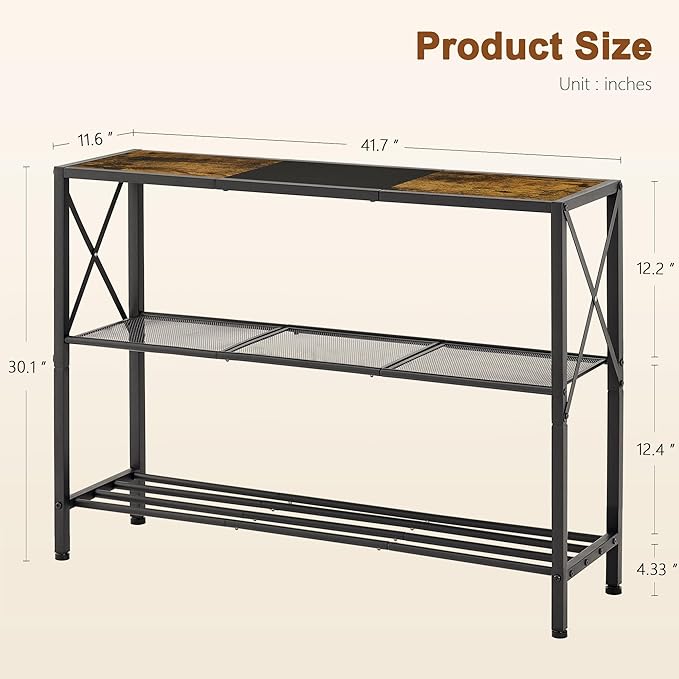 Hoctieon Industrial Console Table, 3 Tier Entryway Table, Hallway Table - Image 3