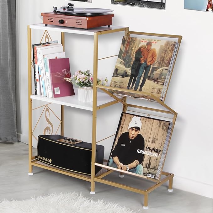 Record Player Stand with Vinyl Record Storage, Turntable Stand with 2-Tier - Image 7