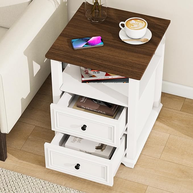 Vipbear Farmhouse Nightstand 18" White End Table - Image 5