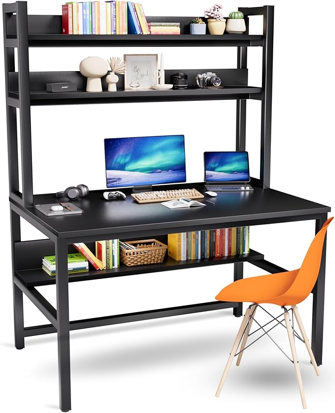 Aquzee Computer Desk with Hutch and Bookshelves, Large Leg Room 47 inch Width - Image 10