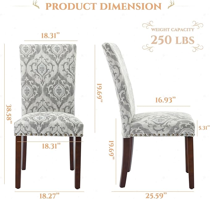 Parsons Dining Chairs Set of 4, Upholstered Nailhead Dining Room Kitchen Side - Image 3