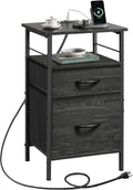 WLIVE Nightstand with Charging Station, Side Table with 2 Fabric Drawers by WLIVE