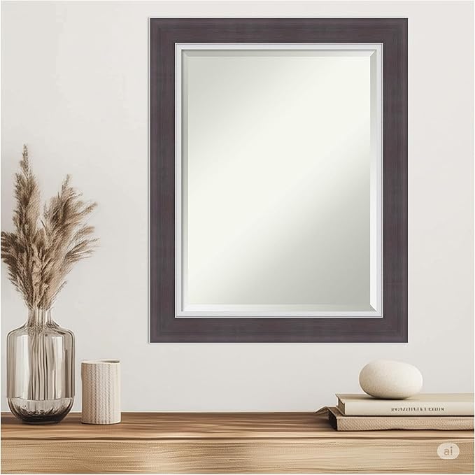 Amanti Art Brown Wall Mirror 30x24 Ellie Brown Silver Rectangle Bathroom Mirror - Image 7