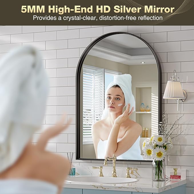 Brightify Arched Mirror, Arched Wall Mirror, 24 x 38 Inch Black Arch Mirror - Image 4