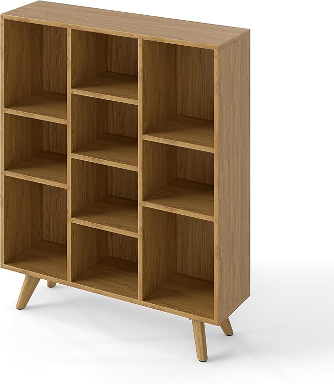Manora Bookshelf with 10 Open Storage Cubes, Wooden Bookcase Organizer by manora