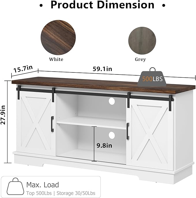 GarveeHome Farmhouse Tv Stand for 65 Inches TVs, Entertainment Center - Image 2