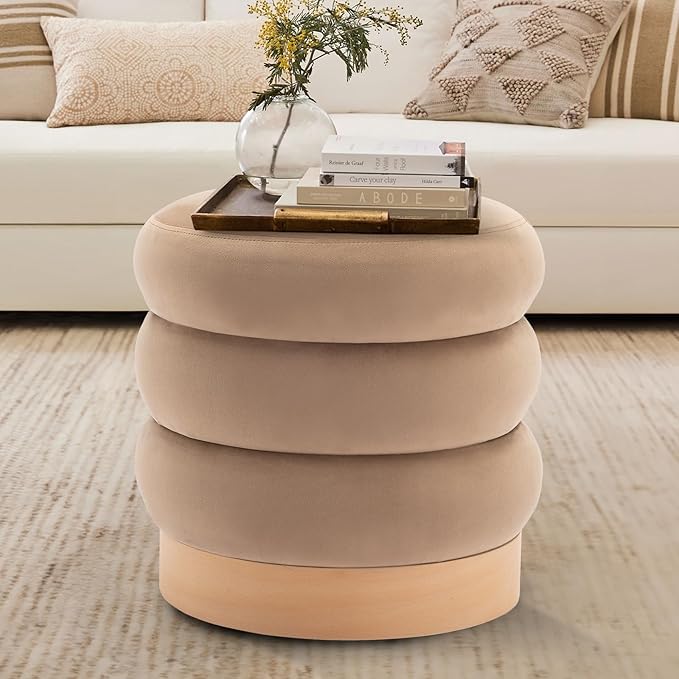 COLAMY Velvet Ottoman Footstool, Tufted Modern Foot Rest Stool by COLAMYINC