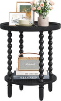 Gadroad Round End Table with Storage Shelf, 2 Tier Couch Side Table, Wood by Gadroad