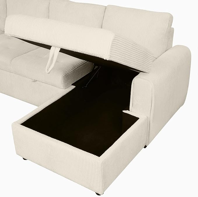107.5" Corduroy U Shaped Sofa, Sectional Sleeper Couch Pull Out Bed - Image 7