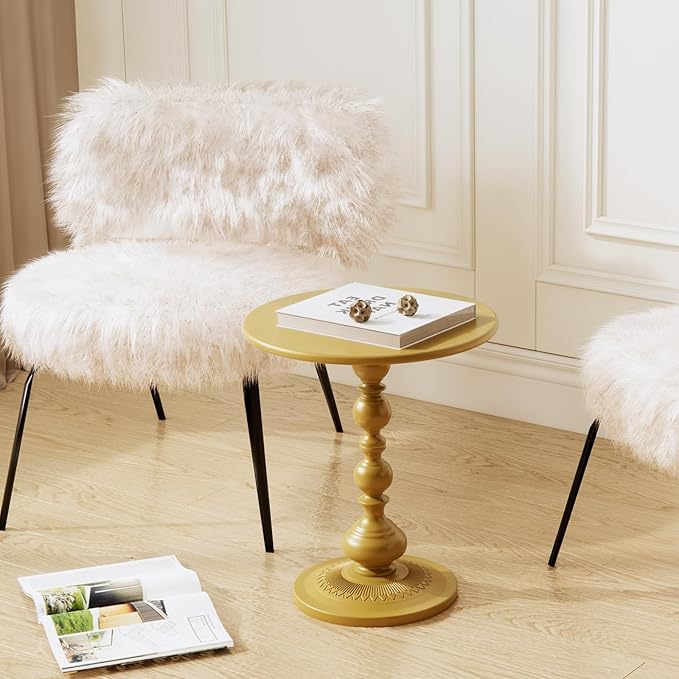 XIV Metal Small Round Side End Table, Vintage Matte Coffee Drink Cocktail Table - Image 5