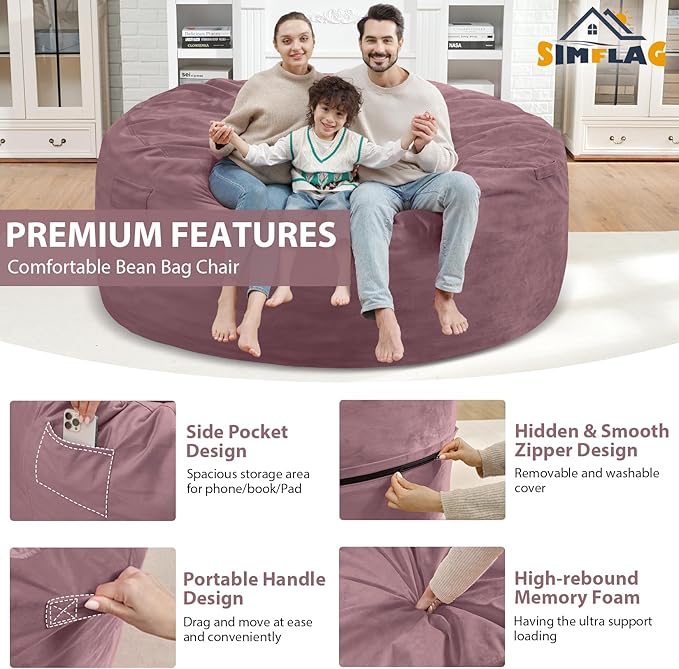 6FT Bean Bag Chair, Large Bean Bag Chairs - Image 3
