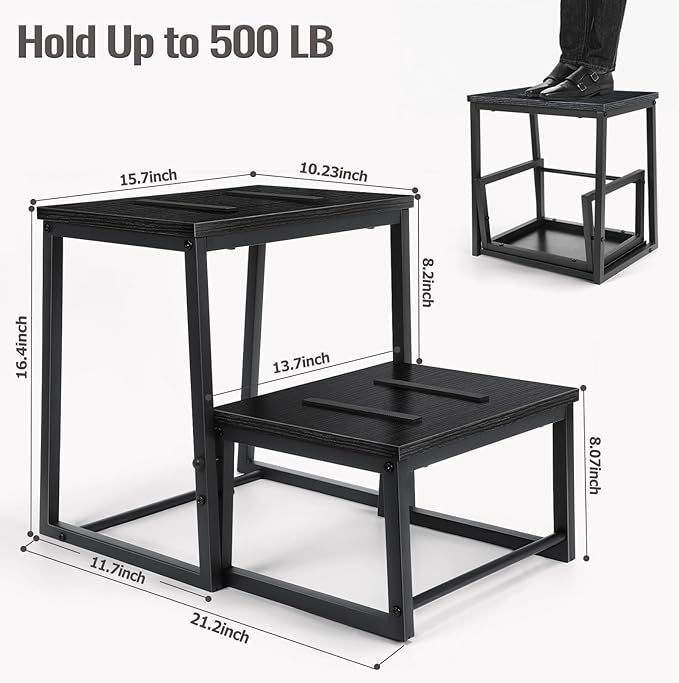 Vrisa Step Stool for Adults Wooden 2 Steps Footstool Heavy Duty RV Bedside - Image 2