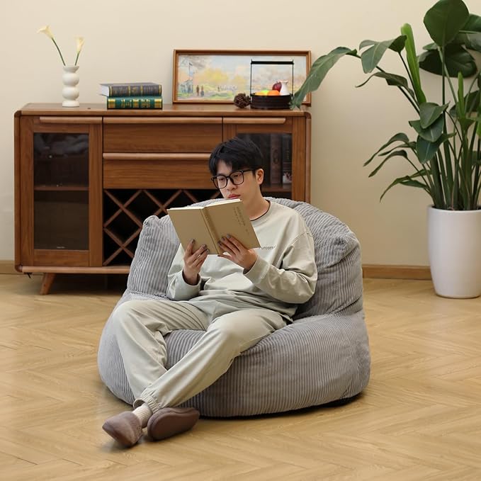 N&V Large Crescent Bean Bag Chair, Adult Size Bean Bag Sack, Foam Filling - Image 3