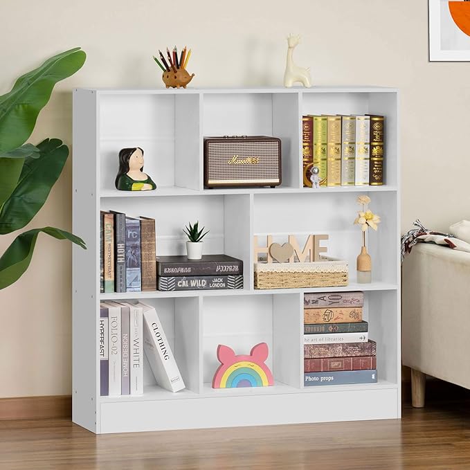 YAHARBO White 3 Tier Bookshelf, Wide Modern Horizontal Bookcase, Wood Low Book - Image 5