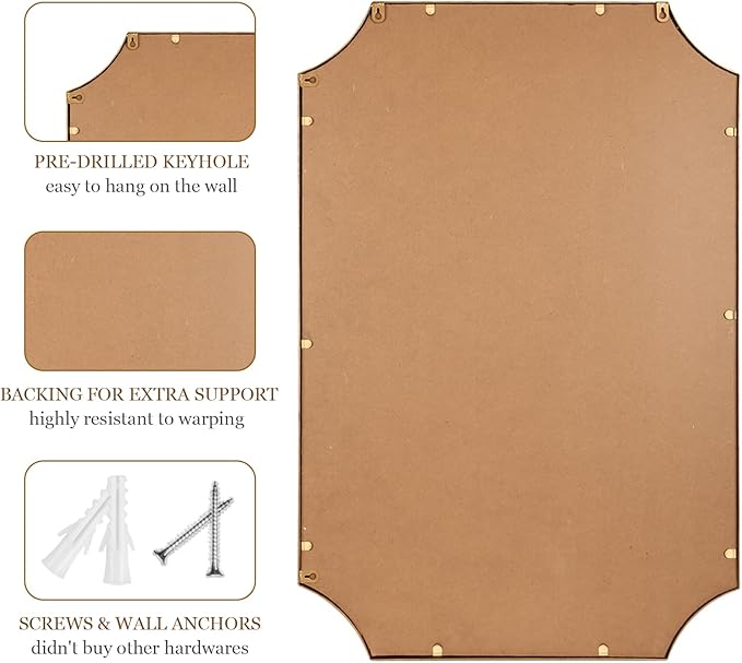 24"x36" Mirror for Wall, Scalloped Corners Rectangle Decorative Mirror - Image 7