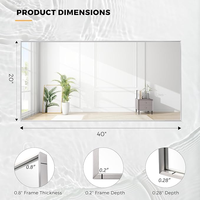 20x40 Inch Nickel Bathroom Mirror - Image 9