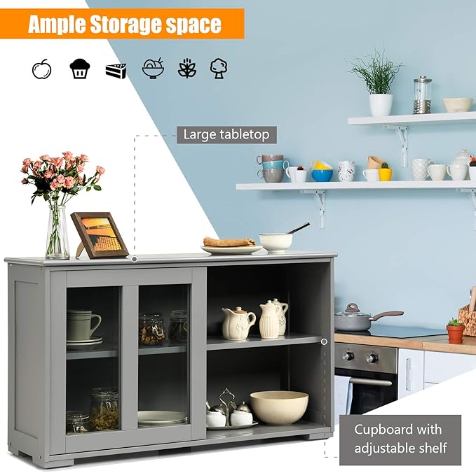 Costzon Sideboard Buffet Cabinet, Wooden Kitchen Storage Cabinet - Image 7
