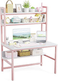 Aquzee Pink Desk with Hutch for Girls, 47in Computer Desk with Bookshelf for by Aquzee