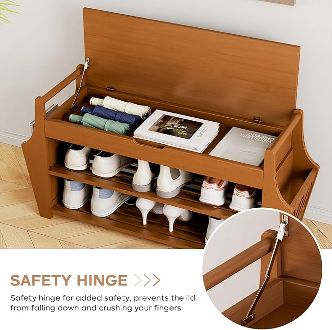 34.3in Shoe Bench, Bamboo 3-Tier Entryway Bench - Image 7