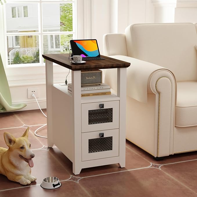 Farmhouse XXL End Table with Charging Station, Narrow Side Table with USB Ports - Image 7