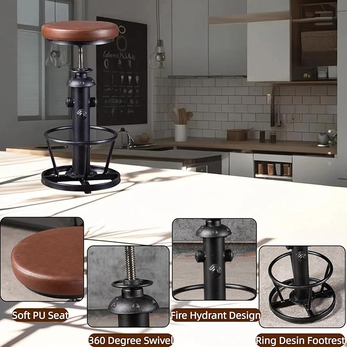 Farmhouse Bar Stools Swivel PU Seat 24-30inch Counter Height Adjustable Kitchen - Image 6