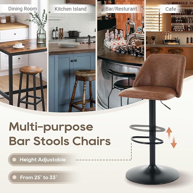 COLAMY Bar Stools Set of 4, Modern Swivel Bar Chairs, Adjustable PU Leather - Image 11