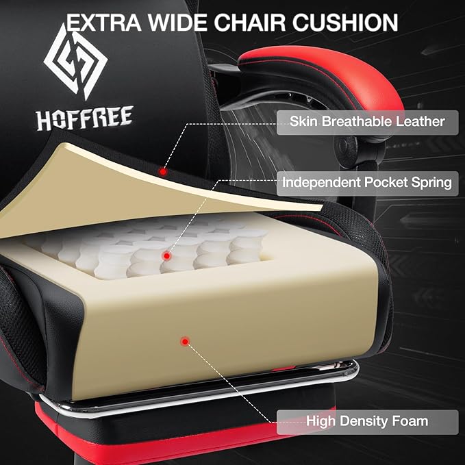 HOFFREE Gaming Chair with Music Rhythm RGB LED Lights and Bluetooth Speakers - Image 7