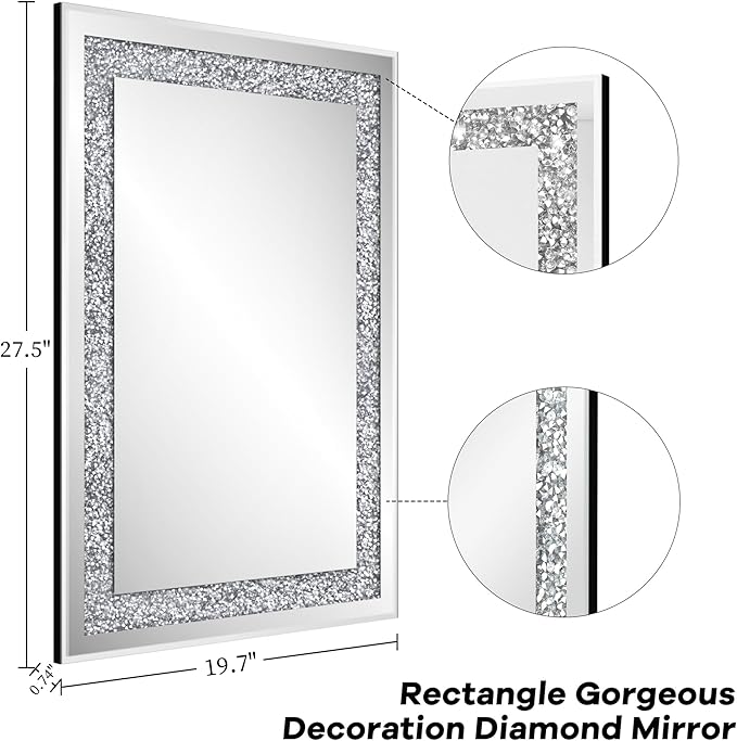 Crystal Decorative Mirror-28 x20 Rectangle Gorgeous Silver Mirror, Crush - Image 3