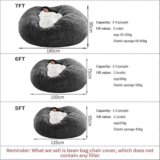 Bean Bag Chair for Adults Kids Without Filler Comfy Giant Round Lazy Sofa Chair - Image 2