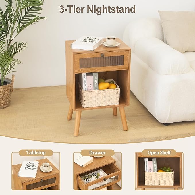 AWASEN Mid Century Nightstand, Bedside Table - Image 6