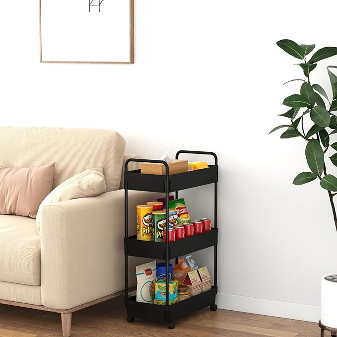 3-Tier Storage Cart，Shelf Organizer Mobile Shelving ，Utility Rolling - Image 3