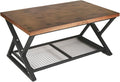EASYSOUL Coffee Table with Storage Shelf, Solid Wood Top with Black Metal by EASYSOUL